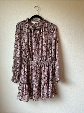 Allison & Kelly Floral Chiffon Tiered Dress L Mauve